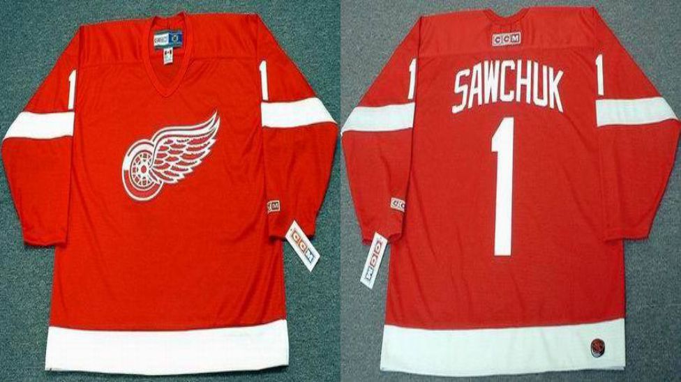 2019 Men Detroit Red Wings #1 Sawchuk Red CCM NHL jerseys